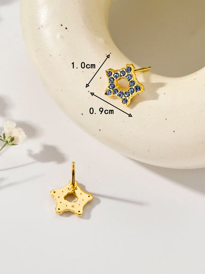 1 Pair Simple Style Star Plating Hollow Out Inlay Stainless Steel Artificial Crystal 18k Gold Plated Ear Studs