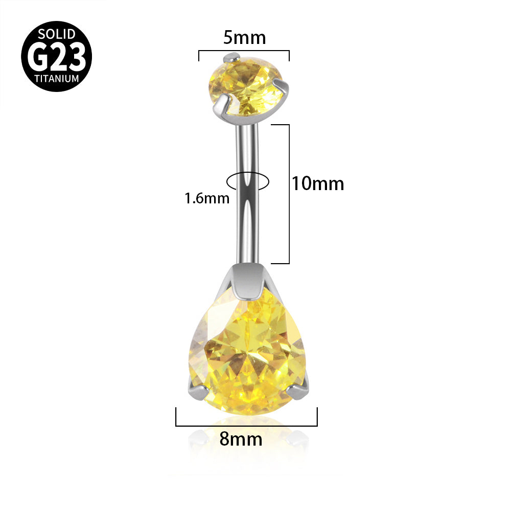 Fashion Water Droplets Titanium Inlay Zircon Unisex Belly Ring 1 Piece