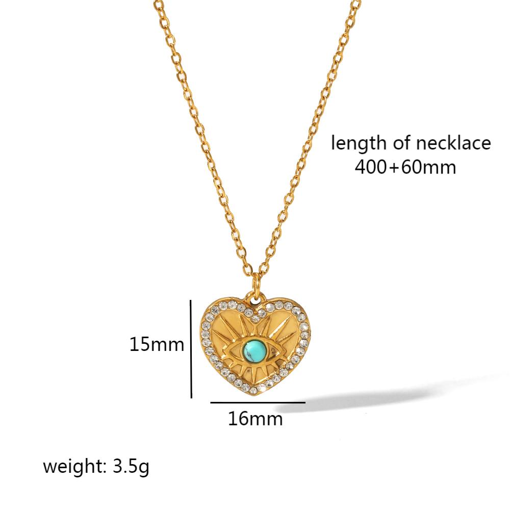 Wholesale Vintage Style Circle Devil's Eye Stainless Steel Polishing Plating Inlay 18k Gold Plated Natural Stone Pendant Necklace