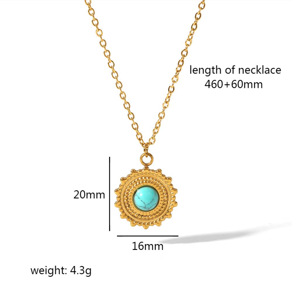 Wholesale Vintage Style Circle Devil's Eye Stainless Steel Polishing Plating Inlay 18k Gold Plated Natural Stone Pendant Necklace