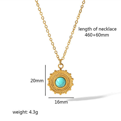 Wholesale Vintage Style Circle Devil's Eye Stainless Steel Polishing Plating Inlay 18k Gold Plated Natural Stone Pendant Necklace