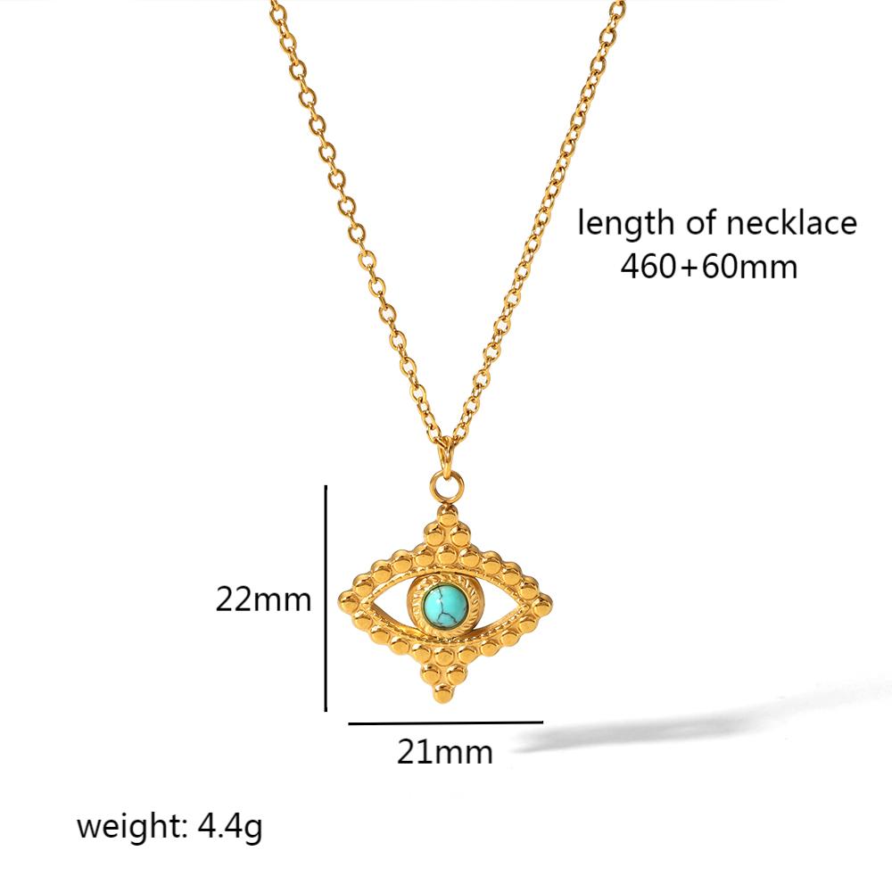 Wholesale Vintage Style Circle Devil's Eye Stainless Steel Polishing Plating Inlay 18k Gold Plated Natural Stone Pendant Necklace