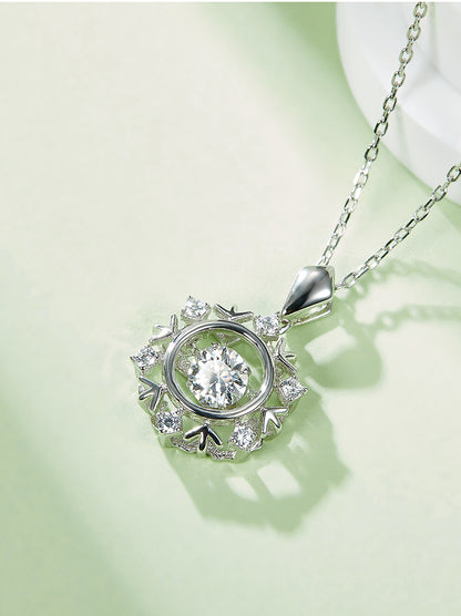 Classical Snowflake Sterling Silver Plating Inlay Moissanite Rhodium Plated Pendant Necklace