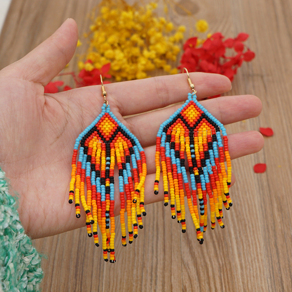 1 Pair Ethnic Style Bohemian Geometric Tassel Glass Drop Earrings