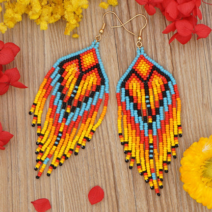 1 Pair Ethnic Style Bohemian Geometric Tassel Glass Drop Earrings