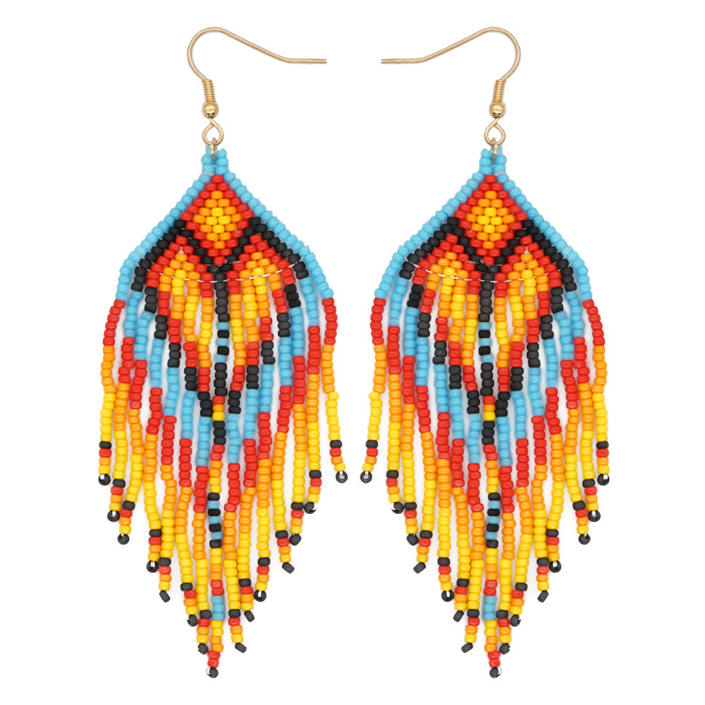 1 Pair Ethnic Style Bohemian Geometric Tassel Glass Drop Earrings