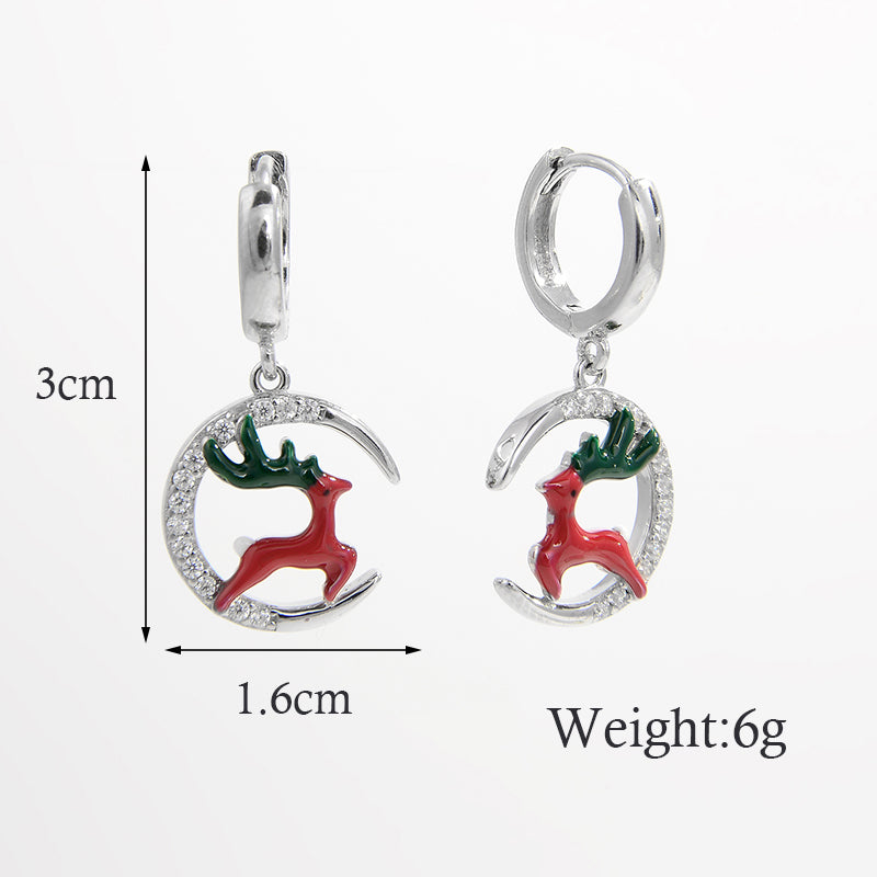 1 Pair Cartoon Style Cute Sweet Christmas Tree Elk Epoxy Plating Sterling Silver Zircon White Gold Plated Rhodium Plated Ear Studs