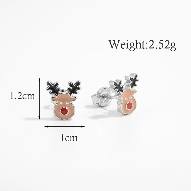 1 Pair Cartoon Style Cute Sweet Christmas Tree Elk Epoxy Plating Sterling Silver Zircon White Gold Plated Rhodium Plated Ear Studs