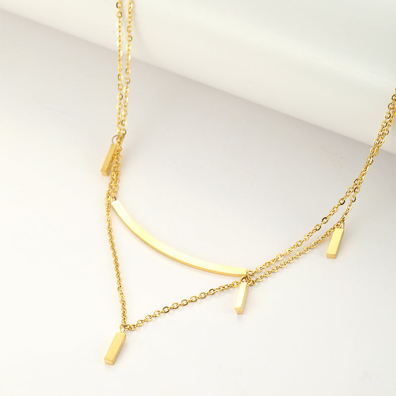 Wholesale Simple Style Shiny Solid Color Stainless Steel Polishing Plating 18k Gold Plated Layered Necklaces