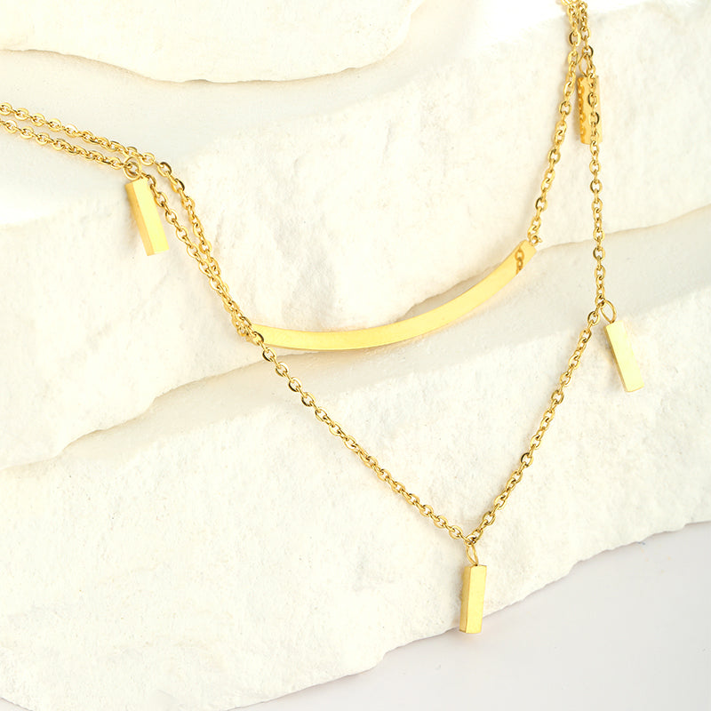 Wholesale Simple Style Shiny Solid Color Stainless Steel Polishing Plating 18k Gold Plated Layered Necklaces