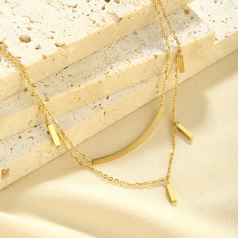 Wholesale Simple Style Shiny Solid Color Stainless Steel Polishing Plating 18k Gold Plated Layered Necklaces