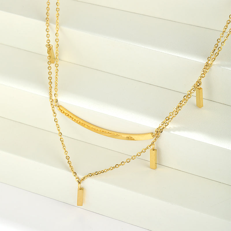 Wholesale Simple Style Shiny Solid Color Stainless Steel Polishing Plating 18k Gold Plated Layered Necklaces