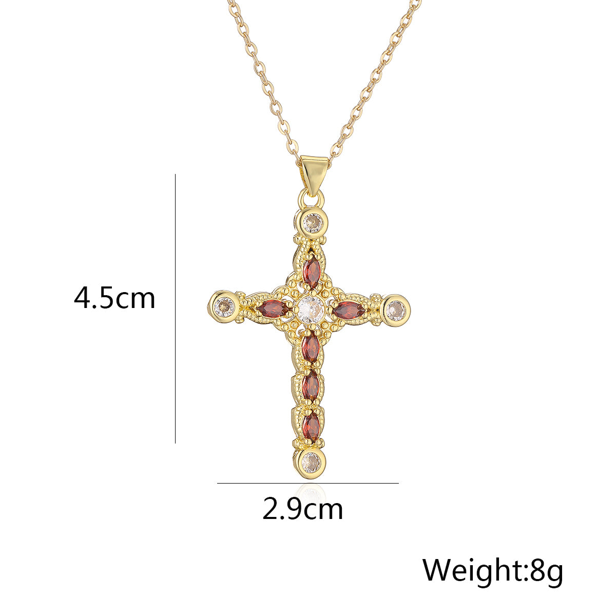 Simple Style Commute Cross Copper Plating Inlay Zircon 18k Gold Plated Pendant Necklace