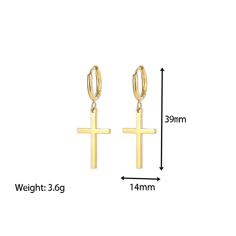 1 Pair Hip-hop Cross Plating Titanium Steel 14k Gold Plated Drop Earrings