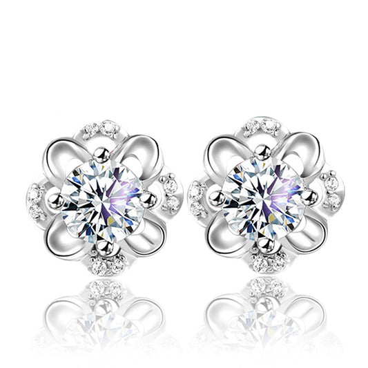 1 Pair Simple Style Commute Flower Plating Inlay Copper Zircon Silver Plated Ear Studs