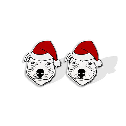 1 Pair Cute Christmas Hat Dog Cat Plastic Ear Studs