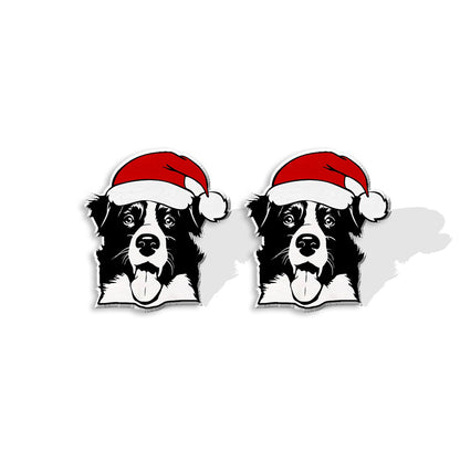 1 Pair Cute Christmas Hat Dog Cat Plastic Ear Studs