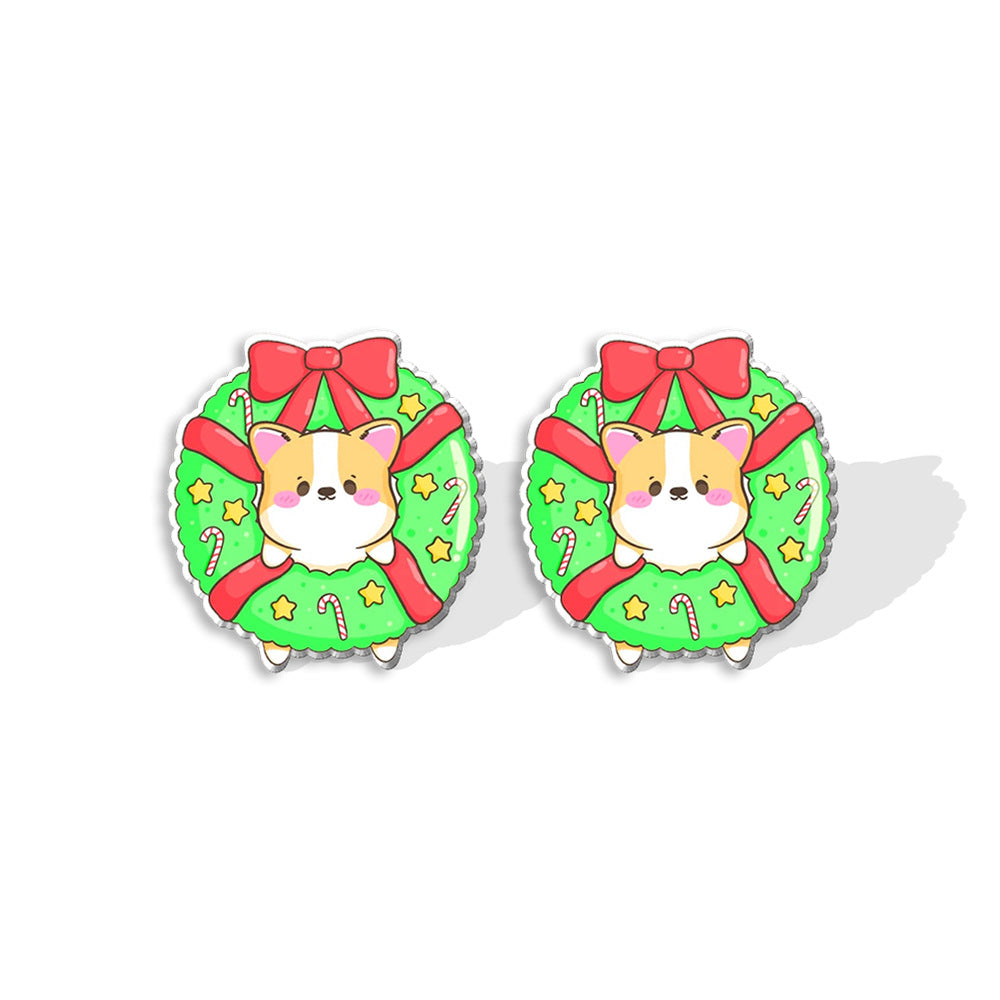 1 Pair Cute Christmas Hat Dog Cat Plastic Ear Studs