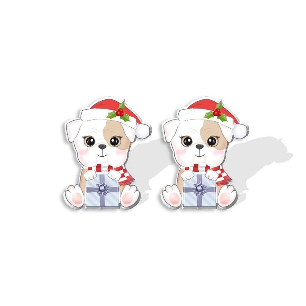 1 Pair Cute Christmas Hat Dog Cat Plastic Ear Studs