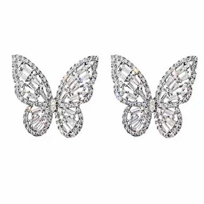 1 Pair Elegant Butterfly Inlay Copper Zircon Ear Studs