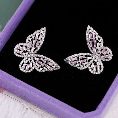 1 Pair Elegant Butterfly Inlay Copper Zircon Ear Studs