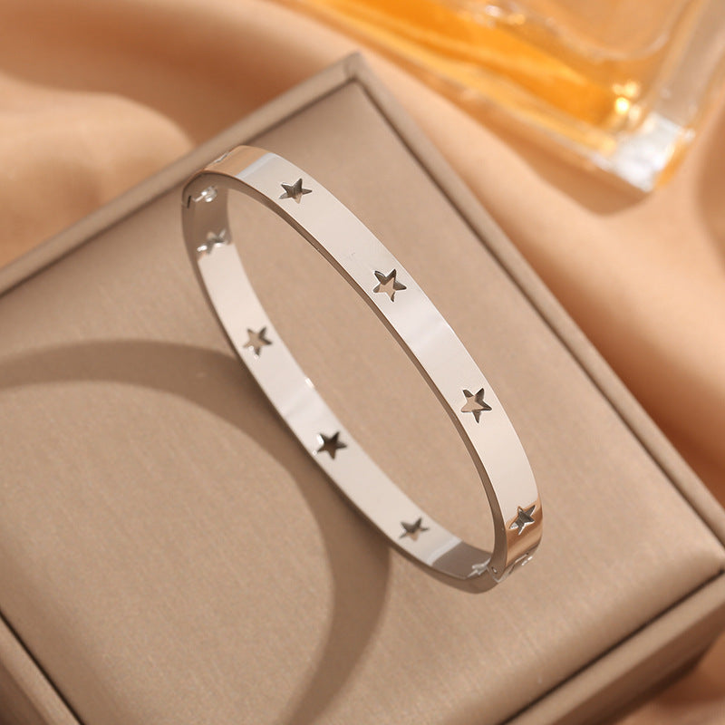 Simple Style Star Titanium Steel Plating Hollow Out Bangle