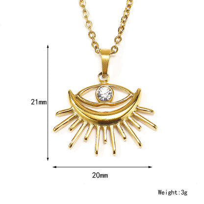 Wholesale Vintage Style Devil's Eye Star Moon Titanium Steel Plating Inlay Zircon Pendant Necklace