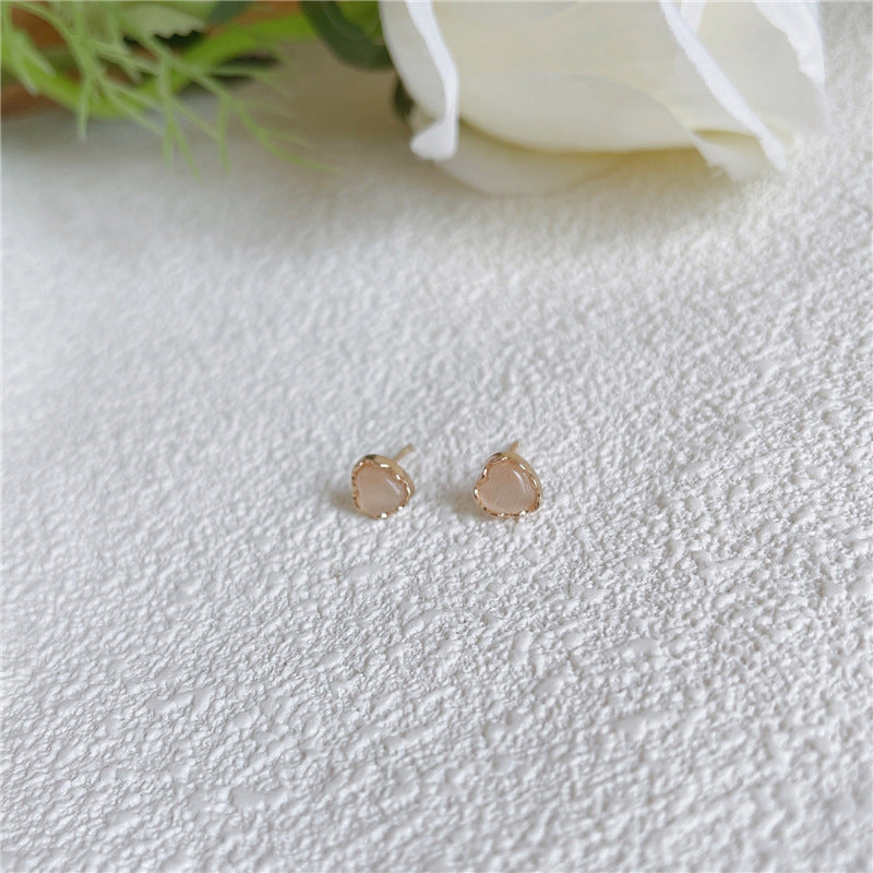 1 Pair Cute Sweet Heart Shape Stoving Varnish Plating Inlay Sterling Silver Opal Ear Studs