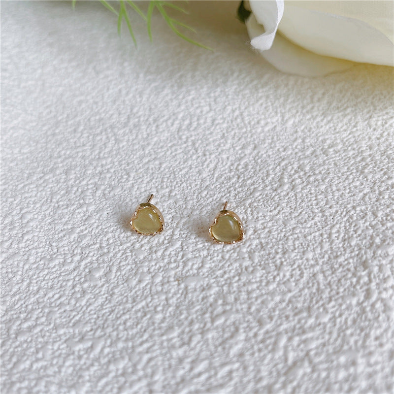 1 Pair Cute Sweet Heart Shape Stoving Varnish Plating Inlay Sterling Silver Opal Ear Studs