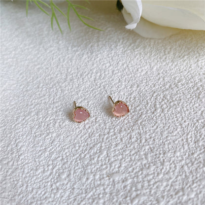 1 Pair Cute Sweet Heart Shape Stoving Varnish Plating Inlay Sterling Silver Opal Ear Studs