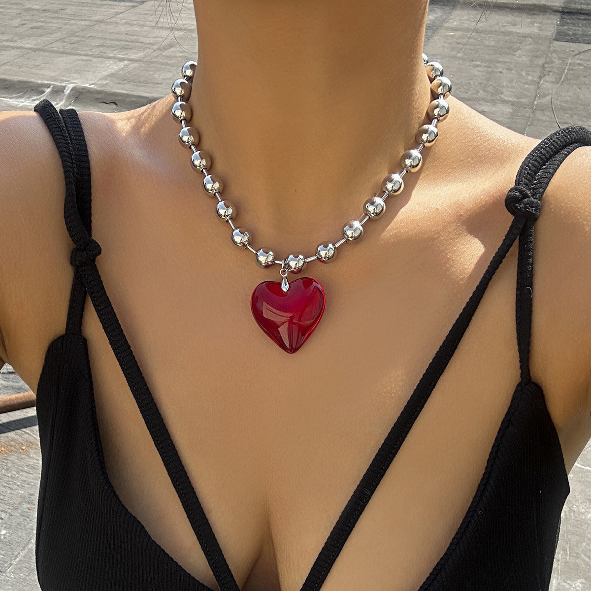 Vintage Style Heart Shape Plastic Flocking Wholesale Pendant Necklace