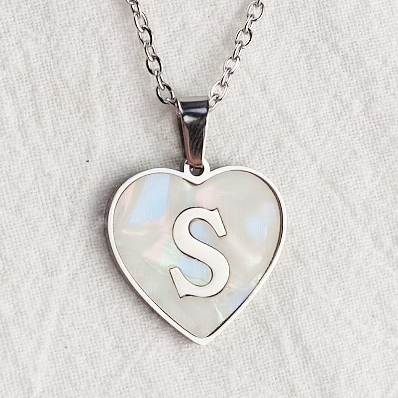 Wholesale Cute Sweet Letter Titanium Steel Plating Inlay Shell Pendant Necklace