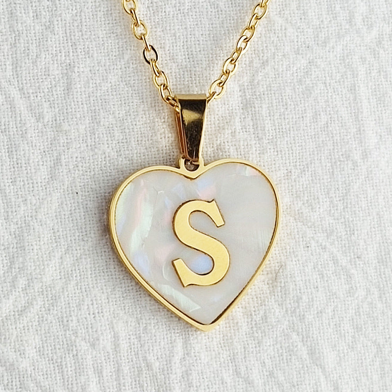 Wholesale Cute Sweet Letter Titanium Steel Plating Inlay Shell Pendant Necklace