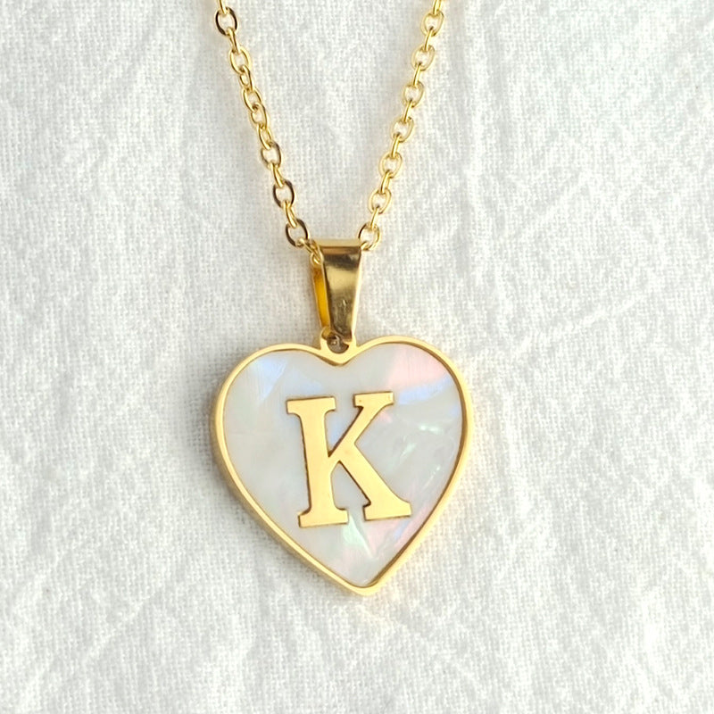 Wholesale Cute Sweet Letter Titanium Steel Plating Inlay Shell Pendant Necklace