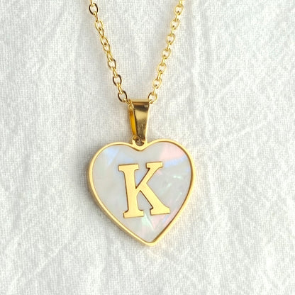 Wholesale Cute Sweet Letter Titanium Steel Plating Inlay Shell Pendant Necklace