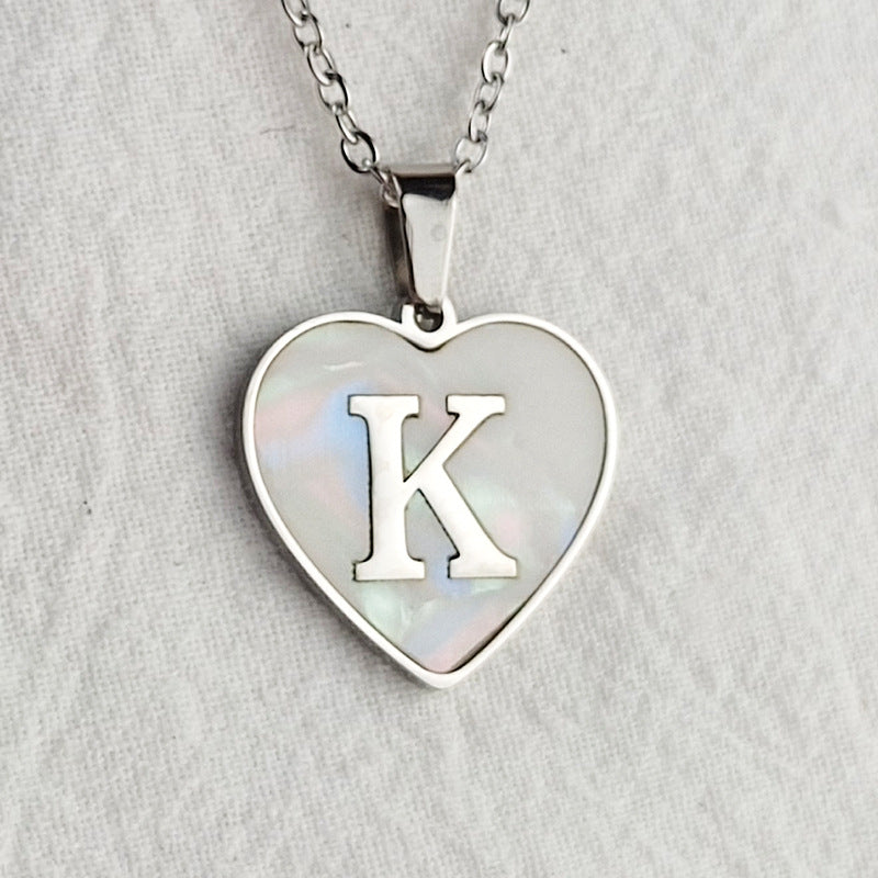 Wholesale Cute Sweet Letter Titanium Steel Plating Inlay Shell Pendant Necklace