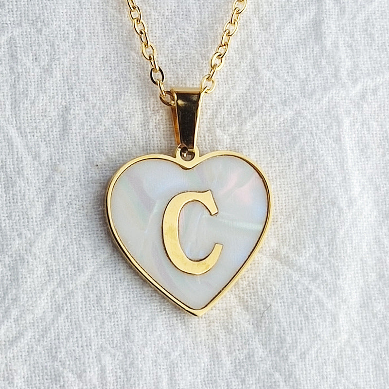 Wholesale Cute Sweet Letter Titanium Steel Plating Inlay Shell Pendant Necklace