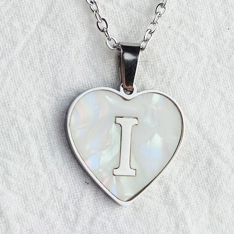 Wholesale Cute Sweet Letter Titanium Steel Plating Inlay Shell Pendant Necklace