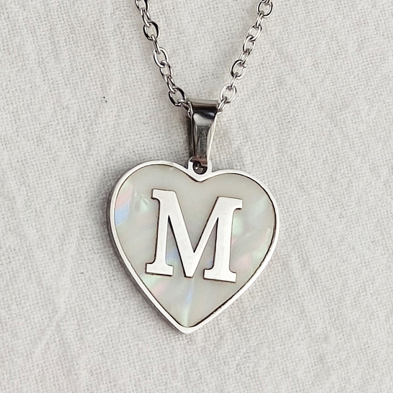 Wholesale Cute Sweet Letter Titanium Steel Plating Inlay Shell Pendant Necklace