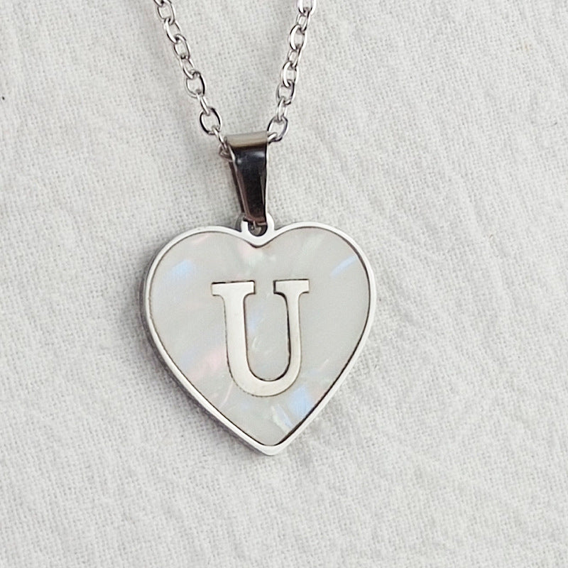 Wholesale Cute Sweet Letter Titanium Steel Plating Inlay Shell Pendant Necklace