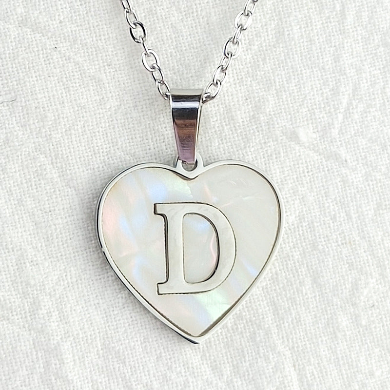 Wholesale Cute Sweet Letter Titanium Steel Plating Inlay Shell Pendant Necklace