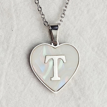 Wholesale Cute Sweet Letter Titanium Steel Plating Inlay Shell Pendant Necklace