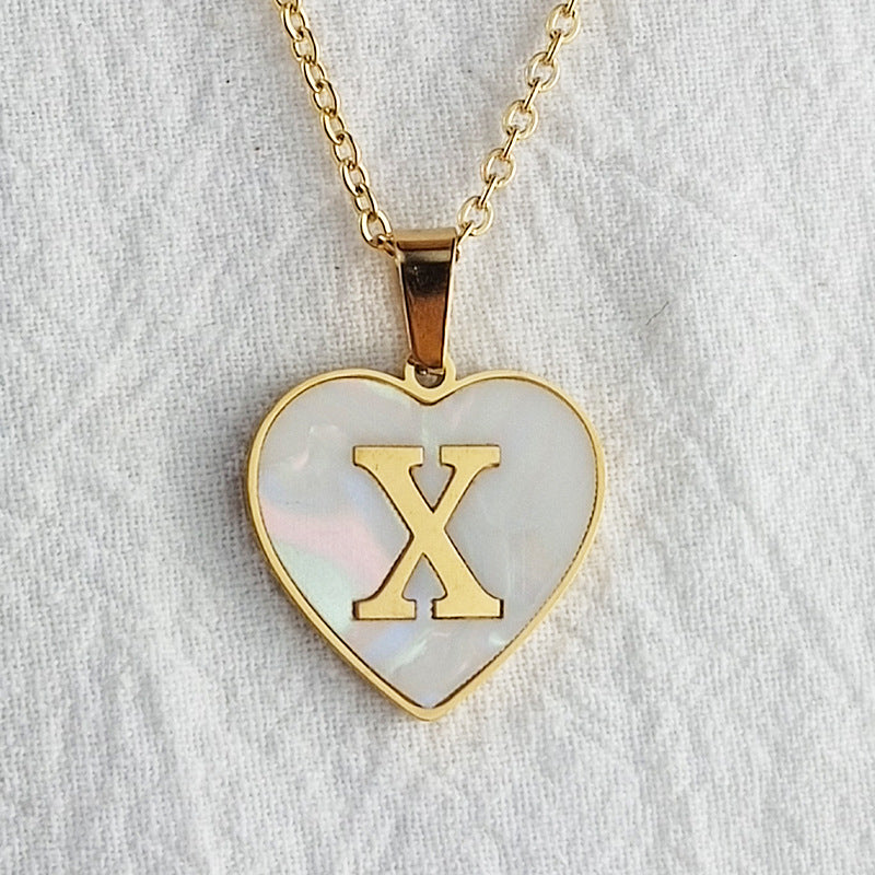 Wholesale Cute Sweet Letter Titanium Steel Plating Inlay Shell Pendant Necklace