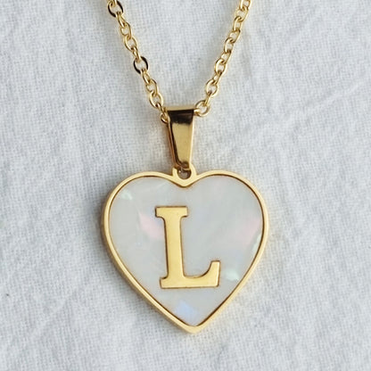 Wholesale Cute Sweet Letter Titanium Steel Plating Inlay Shell Pendant Necklace