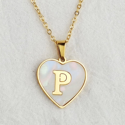 Wholesale Cute Sweet Letter Titanium Steel Plating Inlay Shell Pendant Necklace