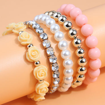 Simple Style Solid Color Flower Ccb Arylic Beaded Women's Bracelets
