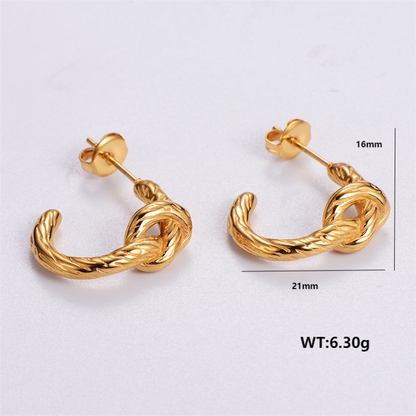 1 Pair Vintage Style C Shape Bow Knot Plating Stainless Steel 24k Gold Plated Ear Studs