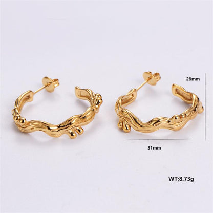 1 Pair Vintage Style C Shape Bow Knot Plating Stainless Steel 24k Gold Plated Ear Studs