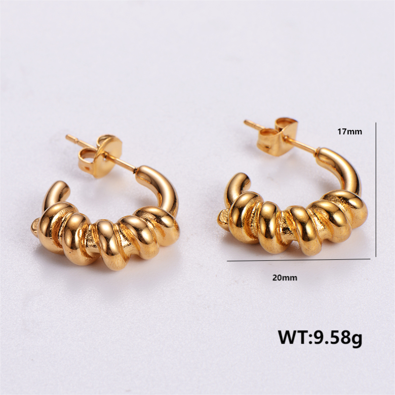 1 Pair Vintage Style C Shape Bow Knot Plating Stainless Steel 24k Gold Plated Ear Studs