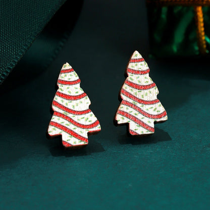 1 Pair Cute Christmas Hat Santa Claus Snowflake Wood Ear Studs